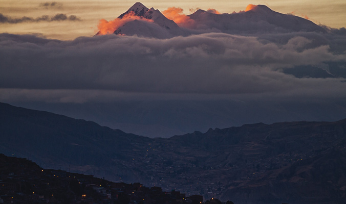 Sunrise on Illimani, Bolivia above La Paz