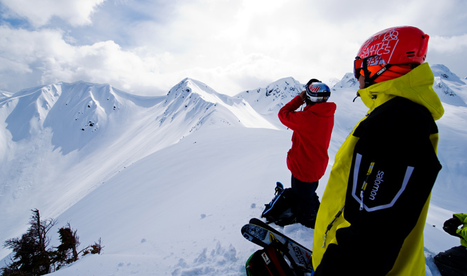 Henrik Windstedt and Cody Townsend scout lines in Terrace, British Columbia, Canada. [Photo] Mattias Fredriksson