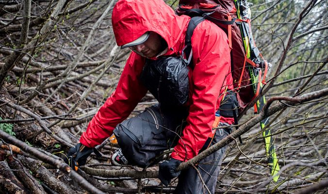 Day 4: Tim Black battles vine maple on our way to the base of the Eel Glacier. 
