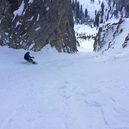 Reich makes her way down a visibly wind-affected slope in Grand Teton National Park. [Photo] Morgan McGlashon
