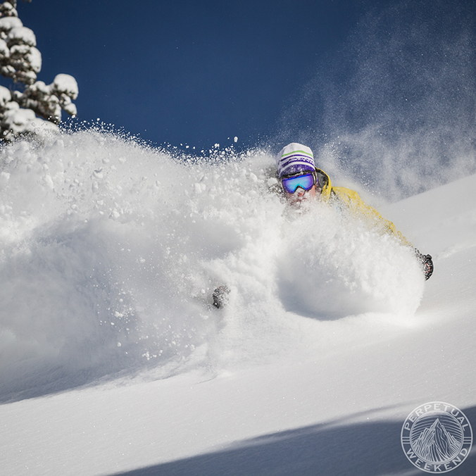 Dustin Robertson on a sunny pow day in LCC
