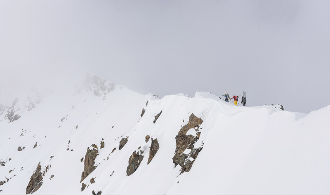 Morgan McGlashon, Jason McGowin and Eric Poore head toward the summit of Pacific Peak. Mosquito Range, Colo. [Photo] Fredrik Marmsater 