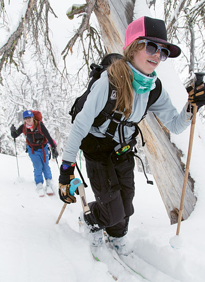 Ellie Nichols at Keely Kelleher's first-ever backcountry camp at Bell Lake Yurt, Mont. [Photo] Kt Miller