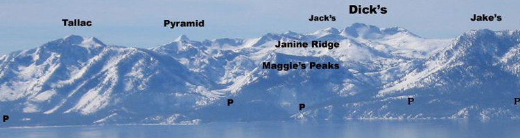 backcountry zones and their corresponding parking locations on Lake Tahoe. 