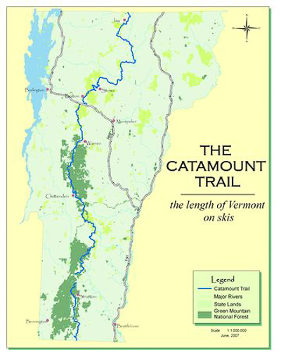 The Catamount Trail, a ski trail, runs the length of Vermont [Map] CTA